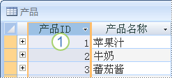 顯示具有主鍵字段的“產(chǎn)品”表的圖像